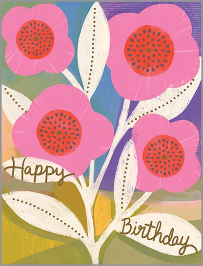 Gina B Designs Painted Pink Flowers Birthday Card