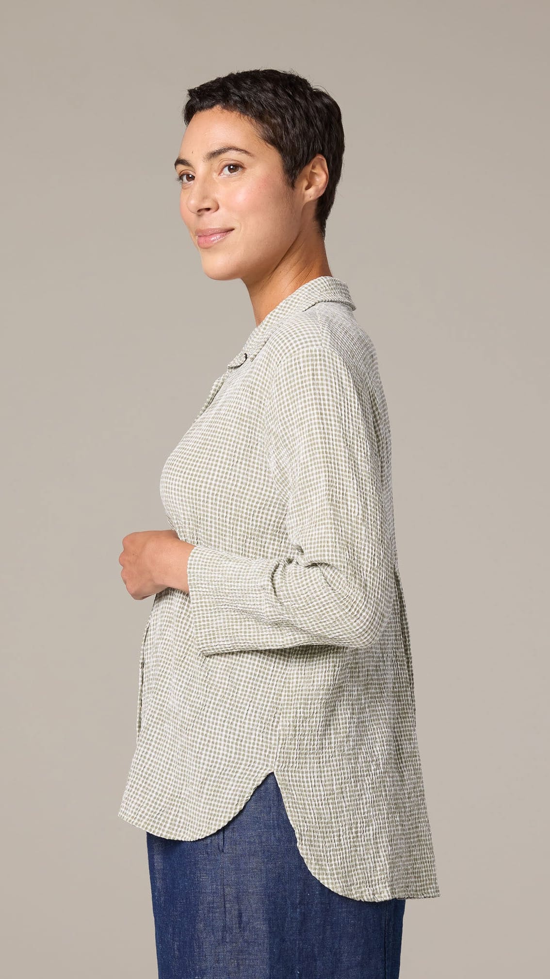 Cut Loose Blouses Cut Loose Crinkle Check Crop Easy Shirt - Multiple Colors Cut Loose Crinkle Check Crop Easy Shirt - Multiple Colors