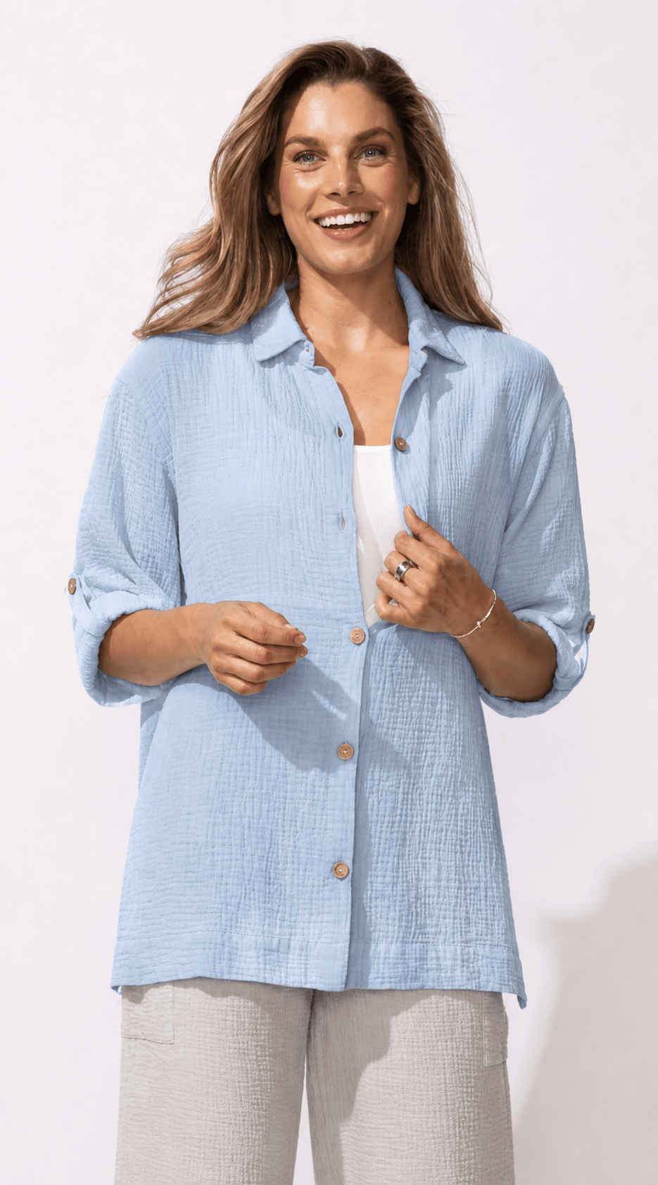 Escape by Habitat Blouses Escape Sunkissed Cotton Gauze 3/4 Sleeve Beach Shirt - Multiple Colors 77807838 Escape Sunkissed Cotton Gauze 3/4 Sleeve Beach Shirt - Multiple Colors