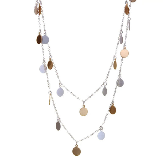 Kole Design Double Layer Disc Necklace - Multiple Colors