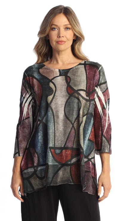 Jess & Jane Tunics Jess & Jane Burnout Chiffon Contrast Tunic Jess & Jane Burnout Chiffon Contrast Tunic