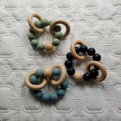 Silicone Beach Wood Bracelet Rattle Teether - Multiple Colors