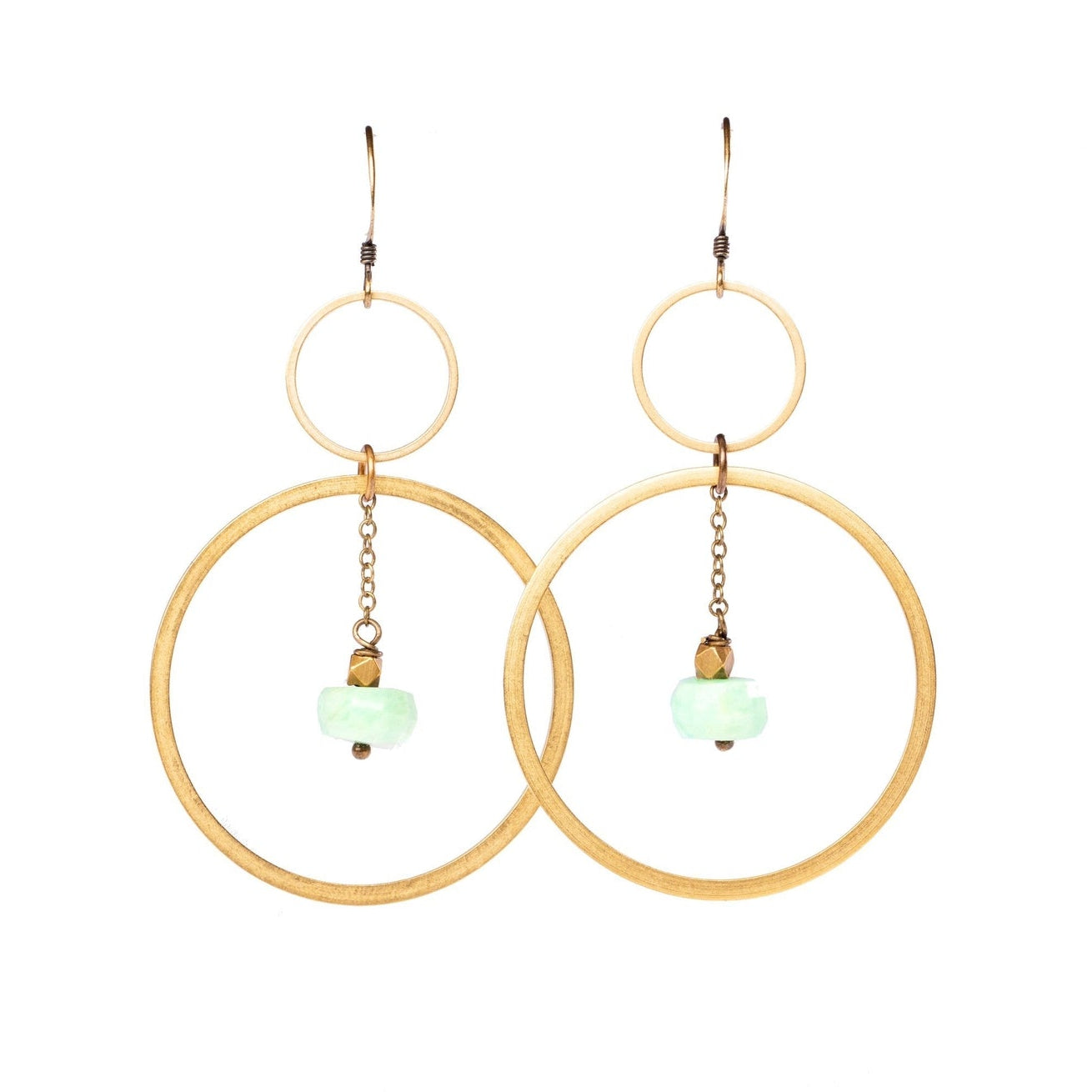 Edgy Petal Amazonite Rondelle Circle with Chain Earrings