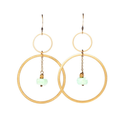 Edgy Petal Amazonite Rondelle Circle with Chain Earrings