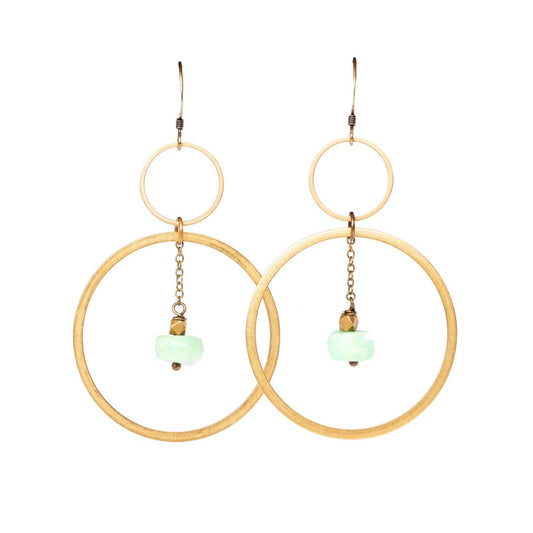 Edgy Petal Amazonite Rondelle Circle with Chain Earrings