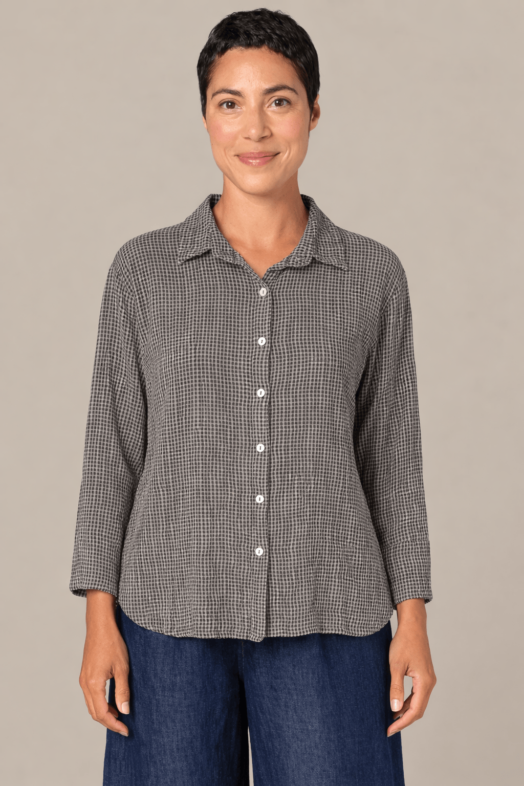 Cut Loose Blouses Cut Loose Crinkle Check Crop Easy Shirt - Multiple Colors 60063454 Cut Loose Crinkle Check Crop Easy Shirt - Multiple Colors