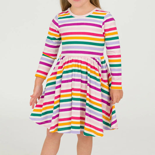 RuffleButts Rainbow Stripe Twirl Dress