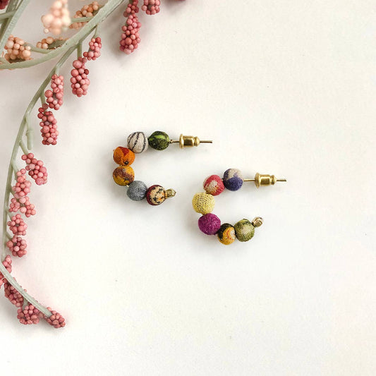 World Finds Kantha Tiny Hoop Earrings