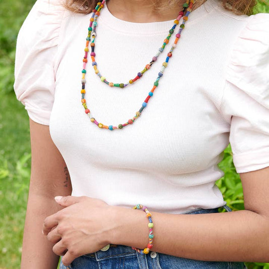 World Finds Necklaces World Finds Scrolled & Dotted Kantha Necklace 41007070 World Finds Scrolled & Dotted Kantha Necklace