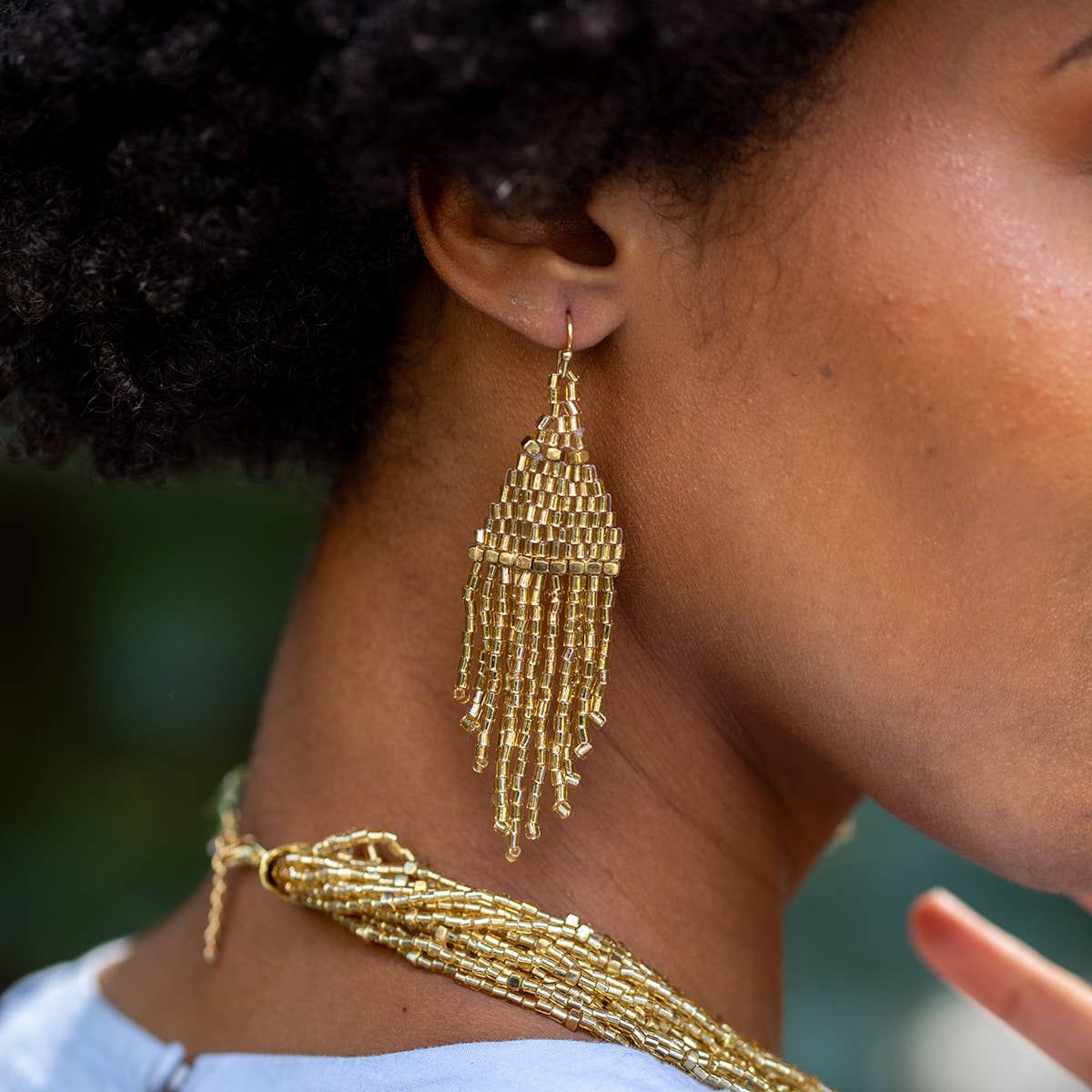 Anju Jewelry Earrings Anju Jewelry Gold Plated Seadbead Tapered Fringe Earrings 88107742 Anju Jewelry Gold Plated Seadbead Tapered Fringe Earrings