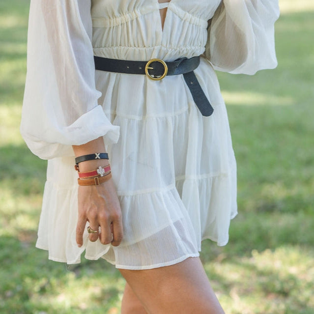 Leather Copper-Toned Buckle Belt - Multiple Colors