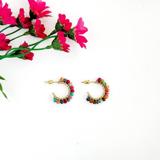 World Finds Kantha Milieu Mini Hoop Earrings