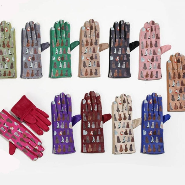 Cat Print Touch Screen Glove - Multiple Colors