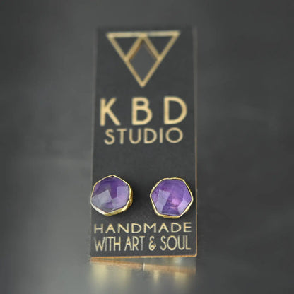 KBD Studio Hexagon Gemstone Stud Earrings - Multiple Colors