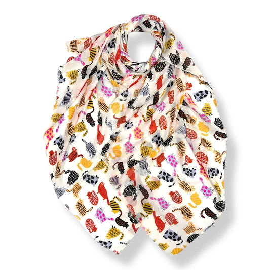London Scarves Cartoon Cat Print Scarf