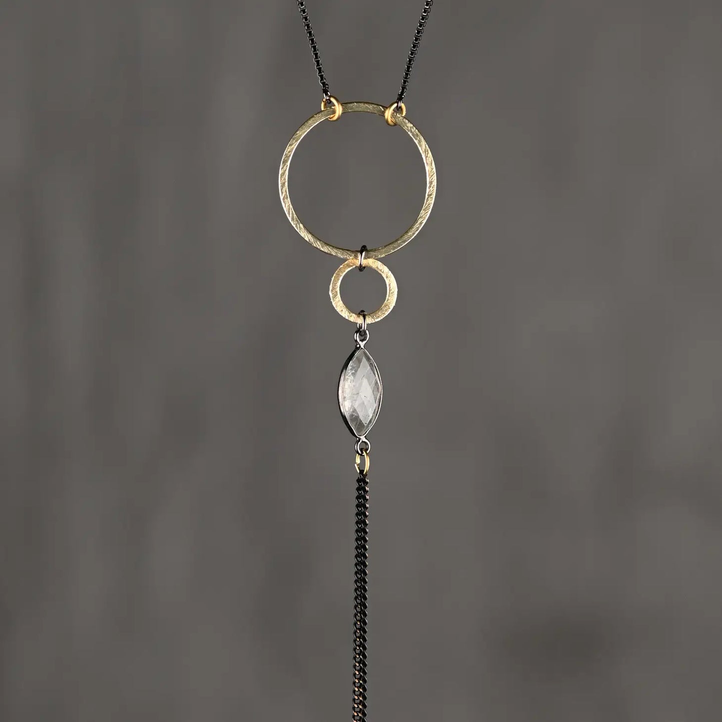 KBD Studio Labradorite Mixed Metal Gold 2 Circles Necklace