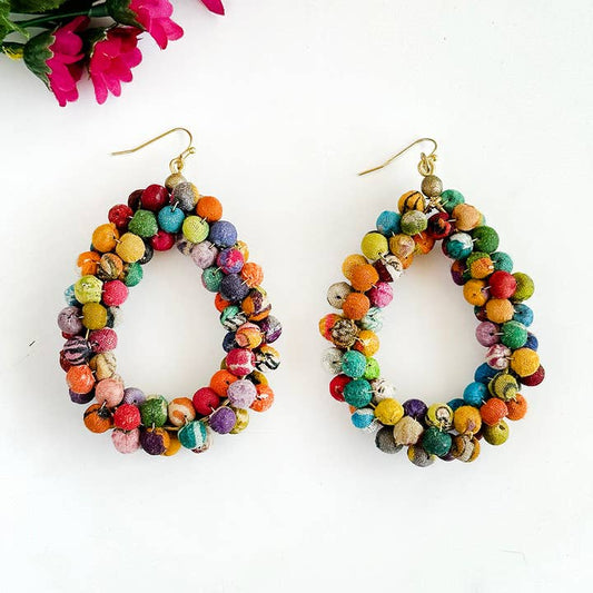 World Finds Earrings World Finds Kantha Sculptural Teardrop Earrings 16765918 World Finds Kantha Sculptural Teardrop Earrings