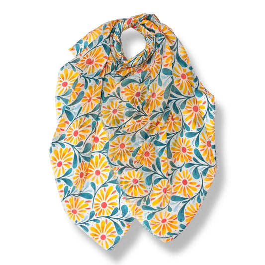 London Scarves Daisy with Leaves Print Scarf