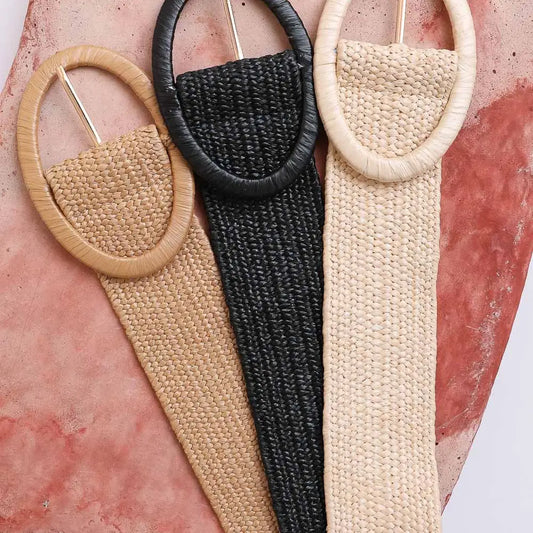 Raffia Oval Buckle Belt - Multiple Colors