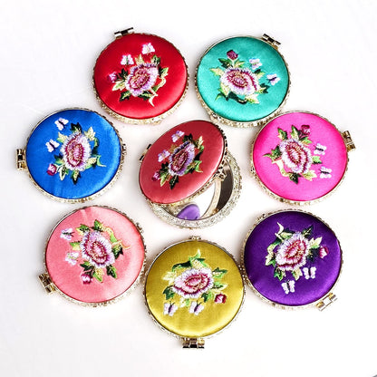 Silk Embroidered Compact Mirror - Multiple Colors