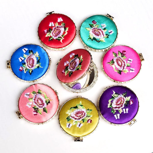 Silk Embroidered Compact Mirror - Multiple Colors