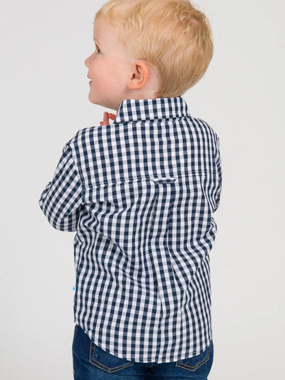 RuffleButts Navy Gingham Button Down Shirt