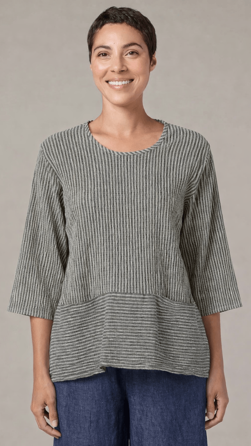 Cut Loose Tops Cut Loose Grey Stripe Crinkle Pocket Pullover - Multiple Color 82615774 Cut Loose Grey Stripe Crinkle Pocket Pullover - Multiple Color