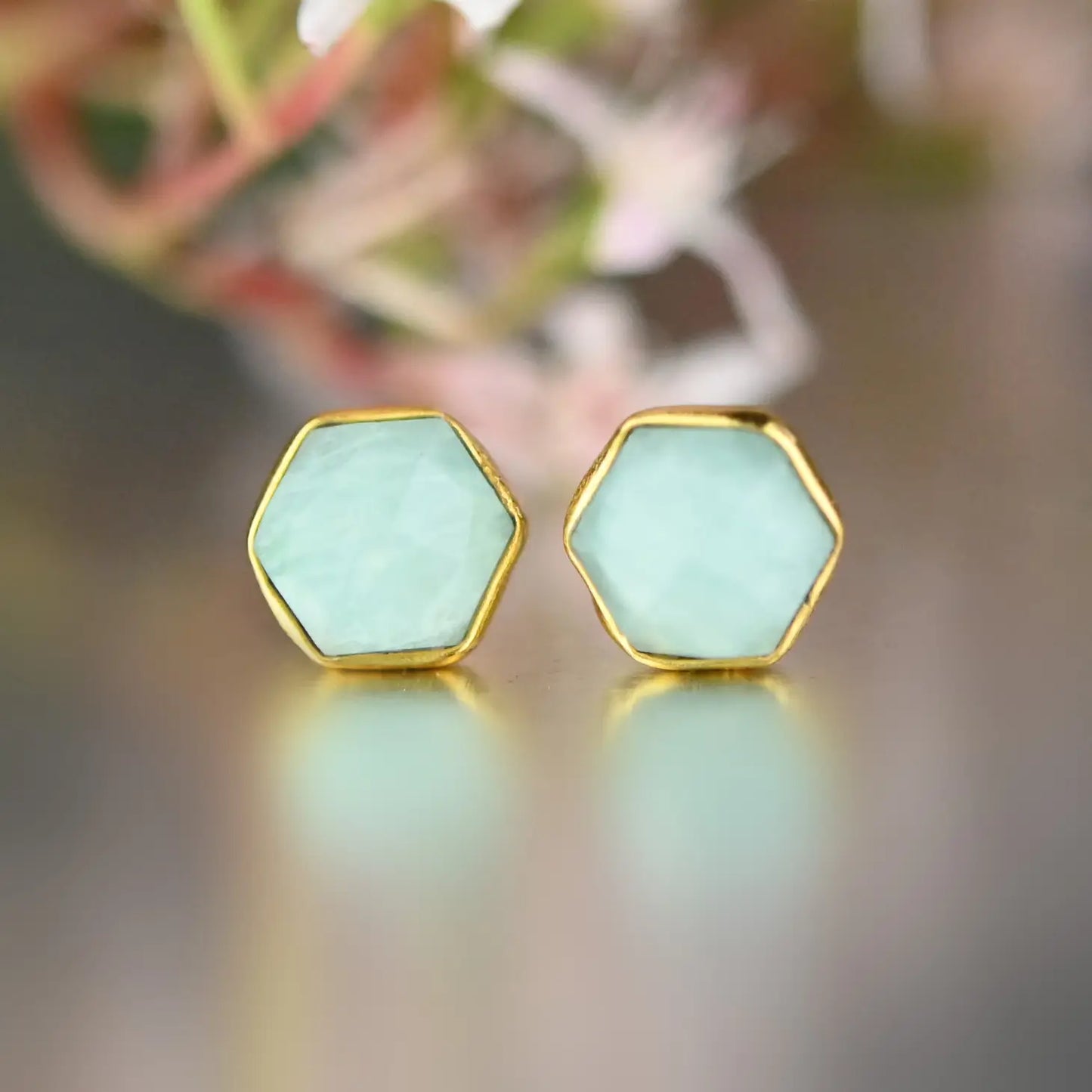 KBD Studio Hexagon Gemstone Stud Earrings - Multiple Colors