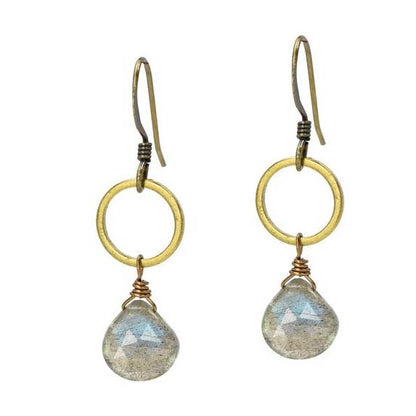 Edgy Petal Labradorite Circle Earrings