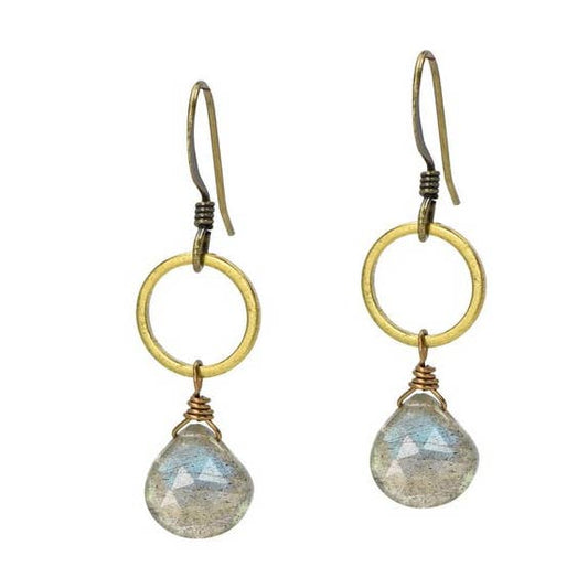 Edgy Petal Labradorite Circle Earrings