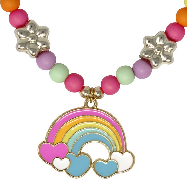 Pink Poppy Daisy Rainbow Necklace