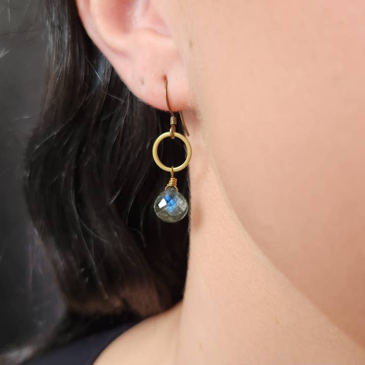 Edgy Petal Labradorite Circle Earrings