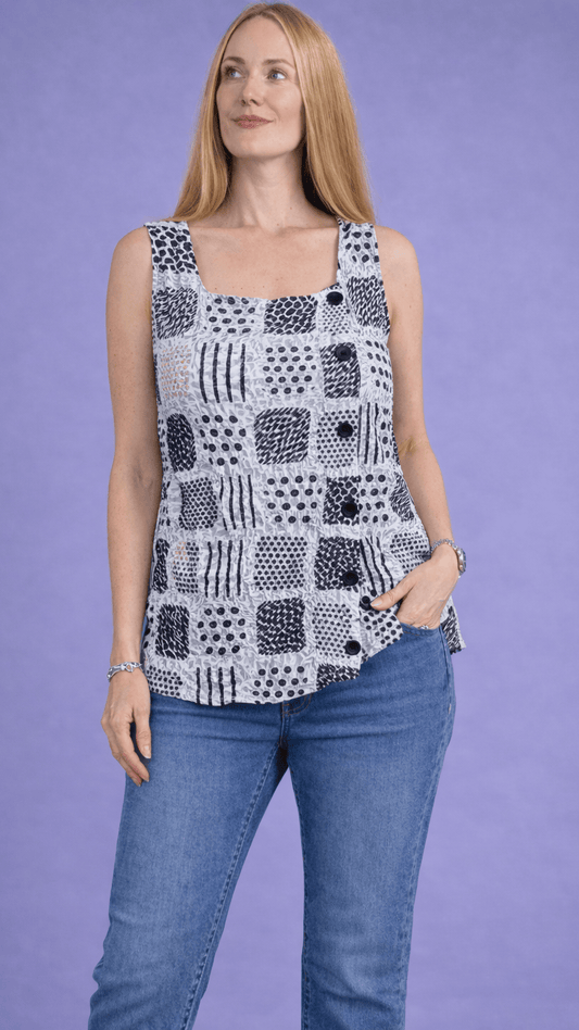 Shana Apparel Tanks Shana Apparel Crinkle Button Tank - Multiple Patterns 35695326 Shana Apparel Crinkle Button Tank - Multiple Patterns