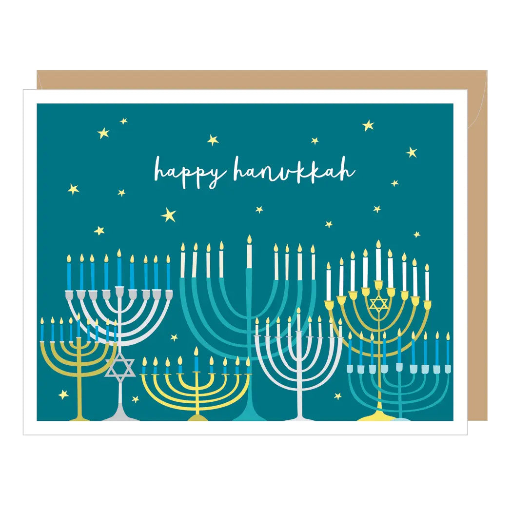 Table of Menorahs Hanukkah Greeting Card