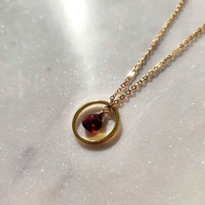 Edgy Petal Necklaces Edgy Petal Garnet Gold Circle Pendant Necklace 36082910 Edgy Petal Garnet Gold Circle Pendant Necklace