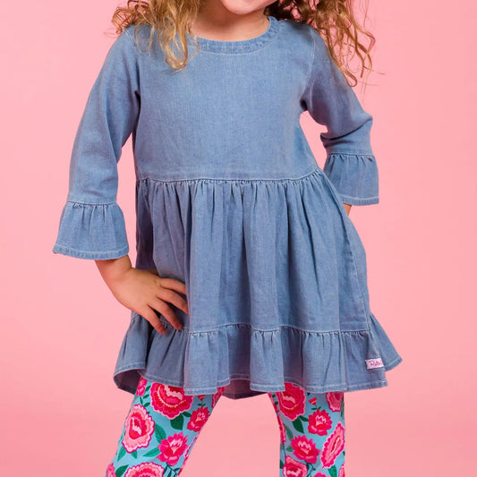 RuffleButts Denim Ruffle Tunic