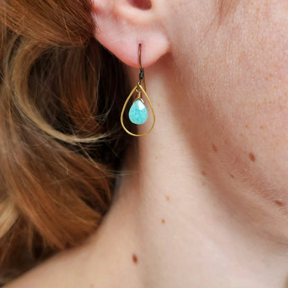 Edgy Petal Earrings Edgy Petal Small Amazonite Inside Brass Teardrop Earrings 09337054 Edgy Petal Small Amazonite Inside Brass Teardrop Earrings
