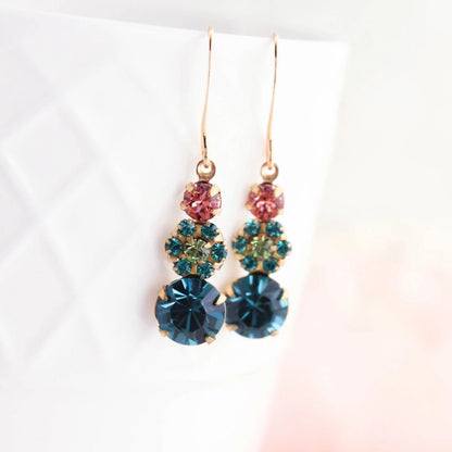 Pocket Of Posies Three Jewel Drop Earrings - Multiple Colors