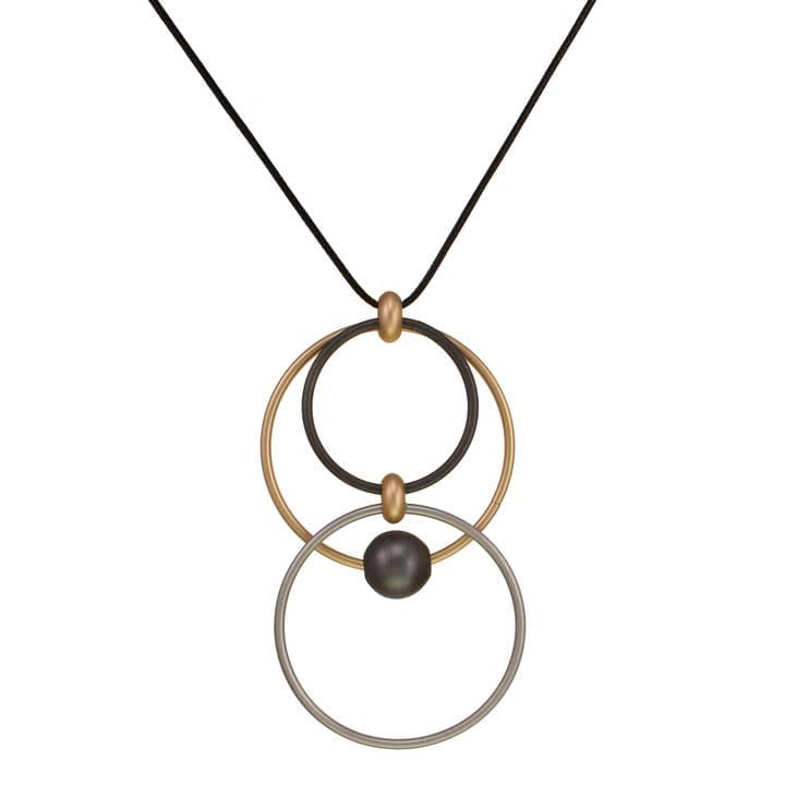 Kole Design Necklaces Kole Design Interlocking Circle Cord Necklace Kole Design Interlocking Circle Cord Necklace