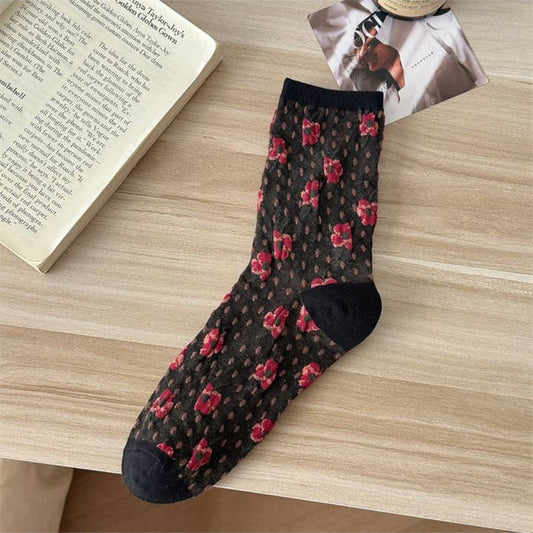 Dotted Garden Floral Crew Socks - Multiple Colors