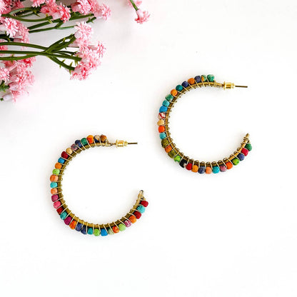 World Finds Kantha Milieu Classic Hoop Earrings