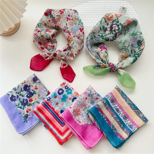 ACCITY Scarves Floral Lightweight Square Head Scarf - Multiple Prints Floral Lightweight Square Head Scarf - Multiple Prints