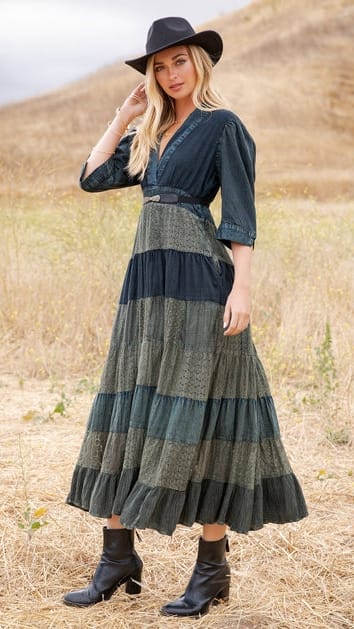 Young Threads Dresses Mixed Patchwork Boho Maxi Dress Mixed Patchwork Boho Maxi Dress