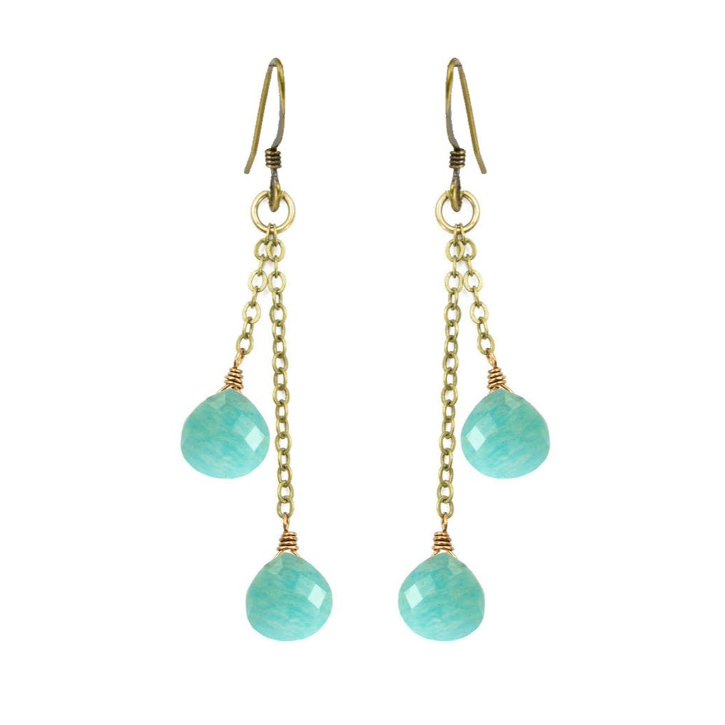 Edgy Petal Amazonite Double Stone Chain Earrings