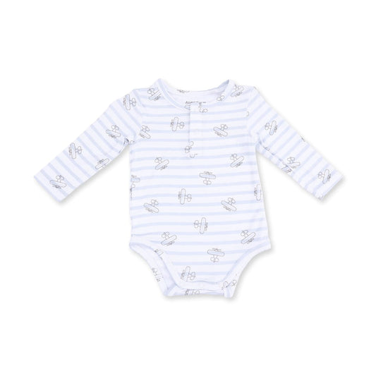 Angel Dear Children's Clothing Angel Dear Airplane Stripe Henley Bodysuit Angel Dear Airplane Stripe Henley Bodysuit