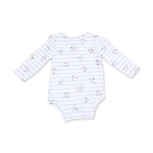 Angel Dear Children's Clothing Angel Dear Airplane Stripe Henley Bodysuit Angel Dear Airplane Stripe Henley Bodysuit