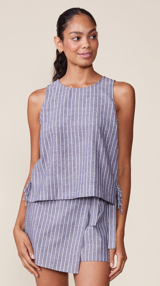 Anthem Mod Stage Apparel Tanks Anthem Stripe Tank with Bow Detail Anthem Stripe Tank with Bow Detail blue stripe