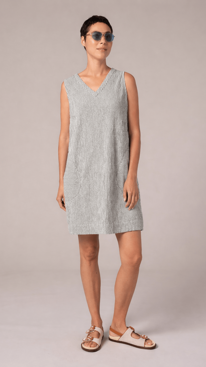 Cut Loose Dresses Cut Loose Grey Stripe V-Neck Shift Dress 78720990 Cut Loose Grey Stripe V-Neck Shift Dress