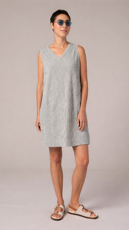 Cut Loose Grey Stripe V-Neck Shift Dress