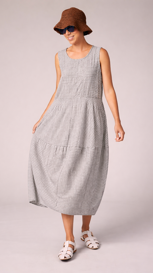 Cut Loose Crinkle Check Seamed Bubble Dress